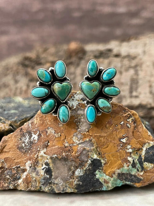 "Heart Collection" Handmade Sterling Silver Kingman Turquoise Adjustable Ring "Signed Nizhoni" - Che Cose Belle