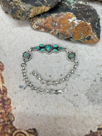 "Heart Collection" Handmade Sterling Silver Kingman Turquoise Chain Bracelet "Signed Nizhoni" - Che Cose Belle