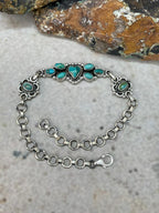 "Heart Collection" Handmade Sterling Silver Kingman Turquoise Chain Bracelet "Signed Nizhoni" - Che Cose Belle