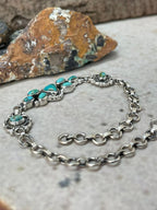"Heart Collection" Handmade Sterling Silver Kingman Turquoise Chain Bracelet "Signed Nizhoni" - Che Cose Belle