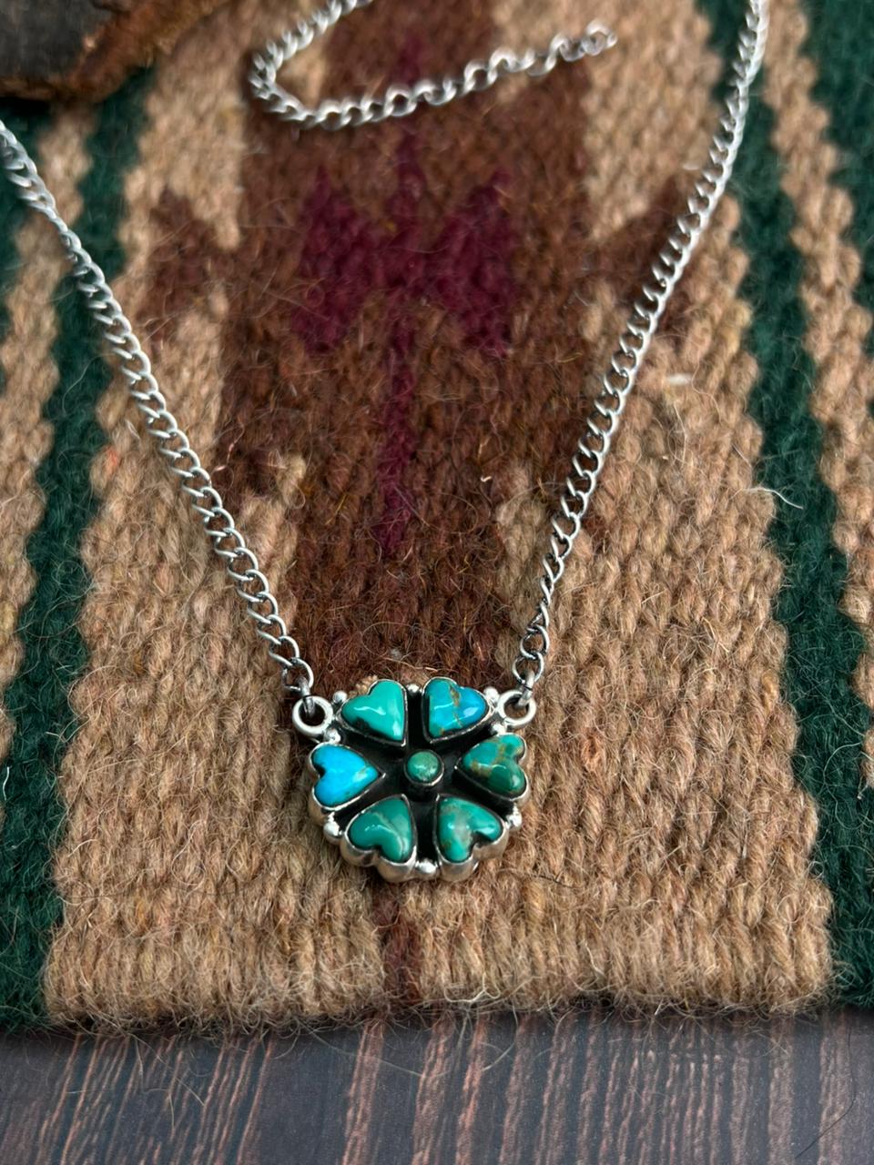 "Heart Collection" Handmade Sterling Silver Kingman Turquoise Heart Necklace "Signed Nizhoni" - Che Cose Belle