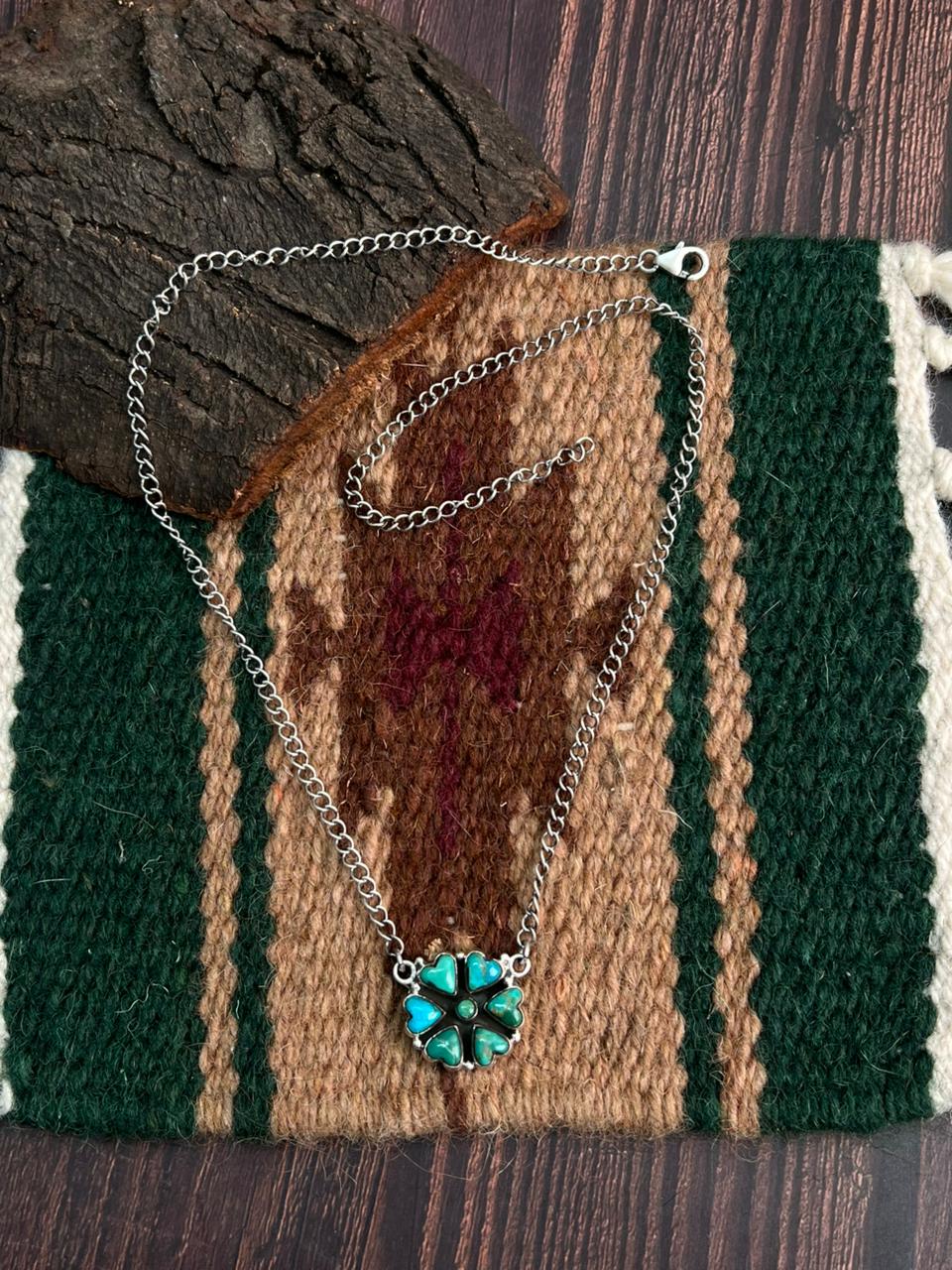 "Heart Collection" Handmade Sterling Silver Kingman Turquoise Heart Necklace "Signed Nizhoni" - Che Cose Belle