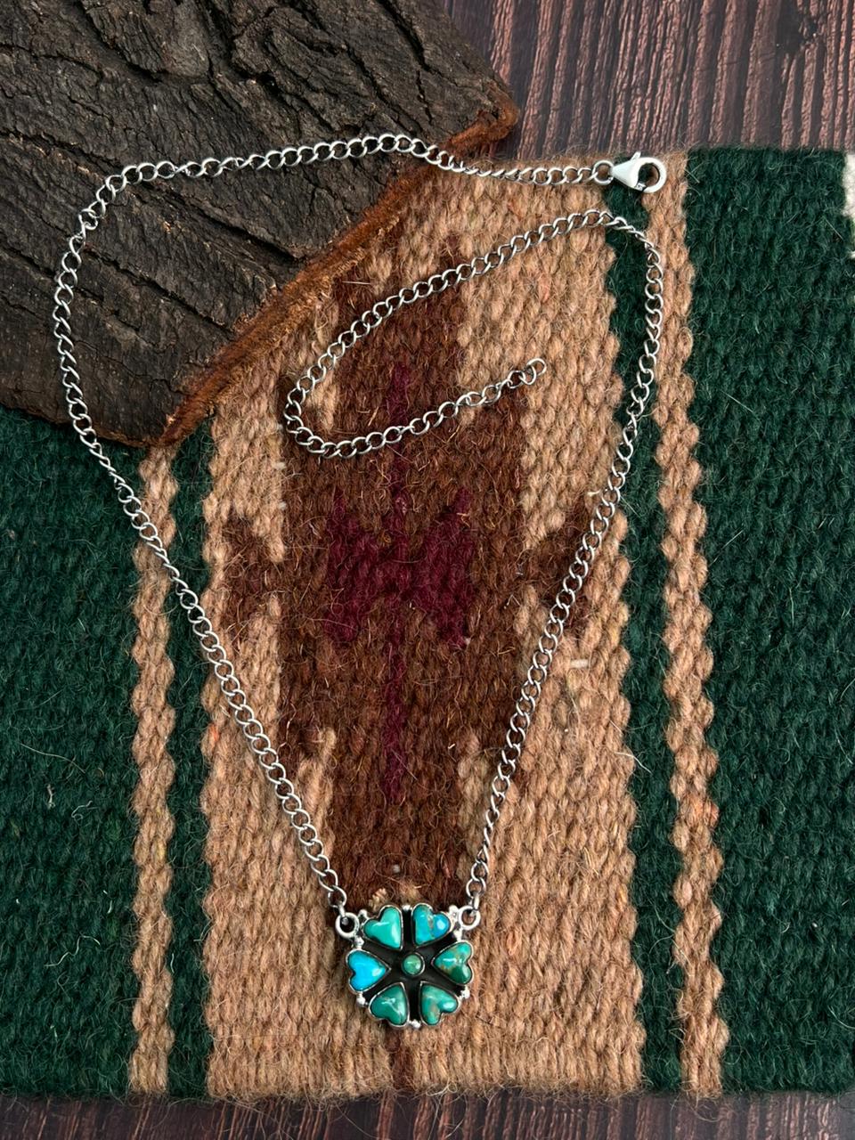 "Heart Collection" Handmade Sterling Silver Kingman Turquoise Heart Necklace "Signed Nizhoni" - Che Cose Belle