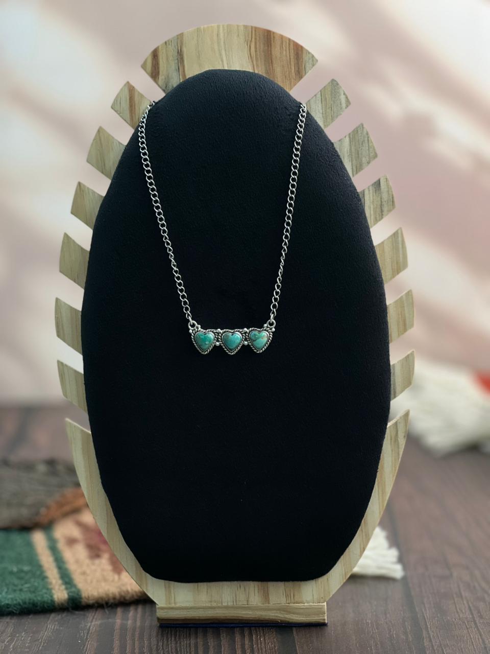 "Heart Collection" Handmade Sterling Silver Kingman Turquoise Necklace "Signed Nizhoni" - Che Cose Belle