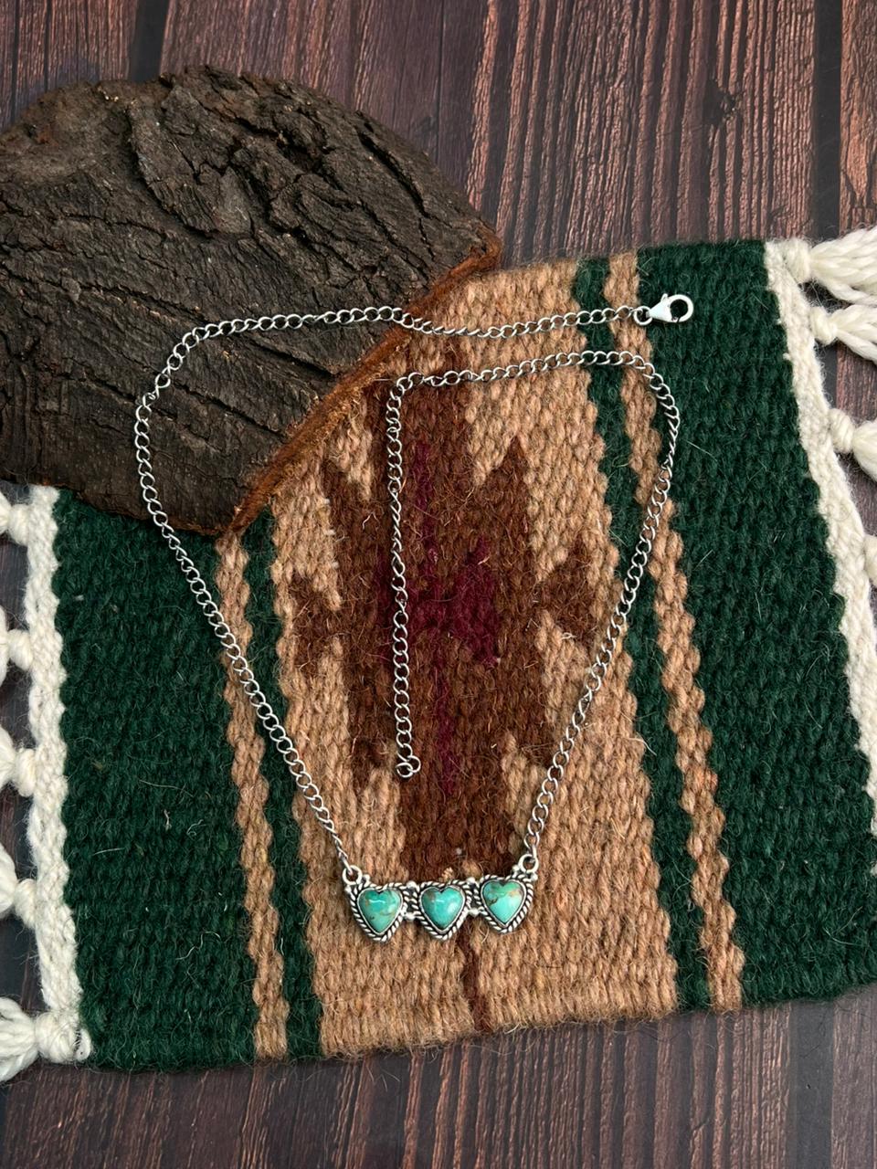"Heart Collection" Handmade Sterling Silver Kingman Turquoise Necklace "Signed Nizhoni" - Che Cose Belle