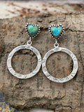 "Heart Collection" Handmade Sterling Silver Kingman Turquoise Post Dangle Earrings "Signed Nizhoni" - Che Cose Belle