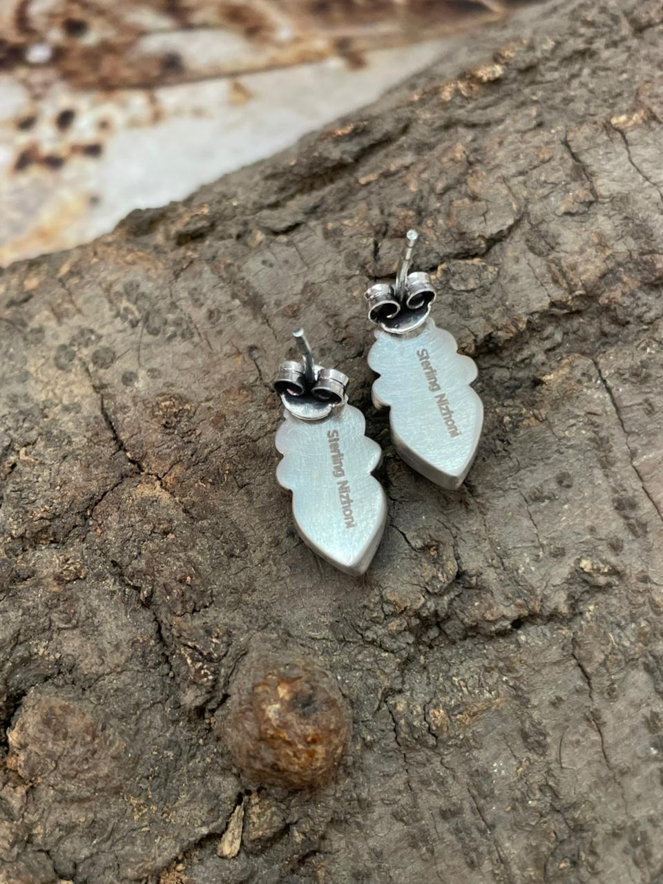 "Heart Collection" Handmade Sterling Silver Kingman Turquoise Post Studs Earrings "Signed Nizhoni" - Che Cose Belle