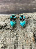 "Heart Collection" Handmade Sterling Silver Kingman Turquoise Post Studs Earrings "Signed Nizhoni" - Che Cose Belle