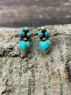 "Heart Collection" Handmade Sterling Silver Kingman Turquoise Post Studs Earrings "Signed Nizhoni" - Che Cose Belle