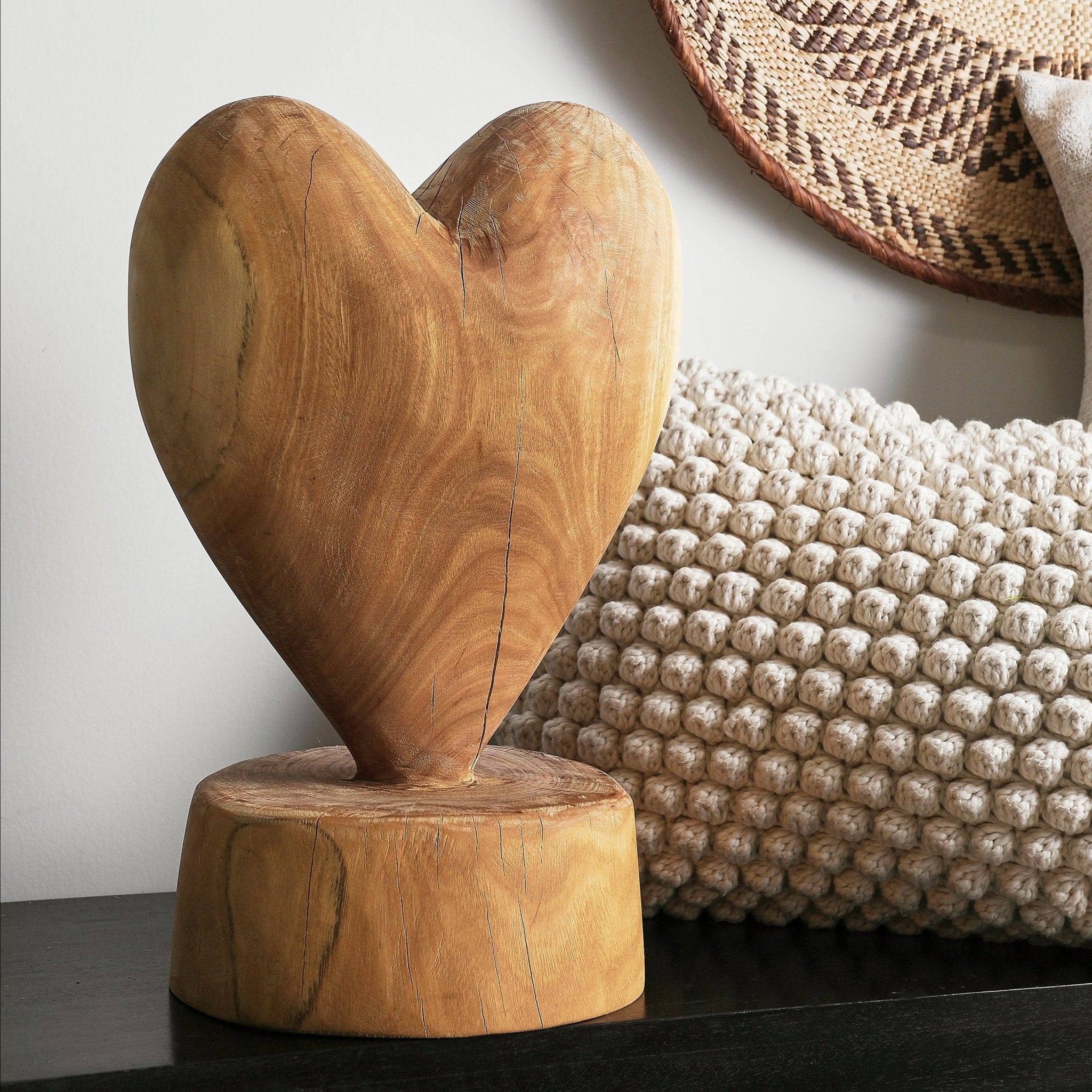 Heart on a Pedestal Eucalyptus Wood Sculpture - Che Cose Belle