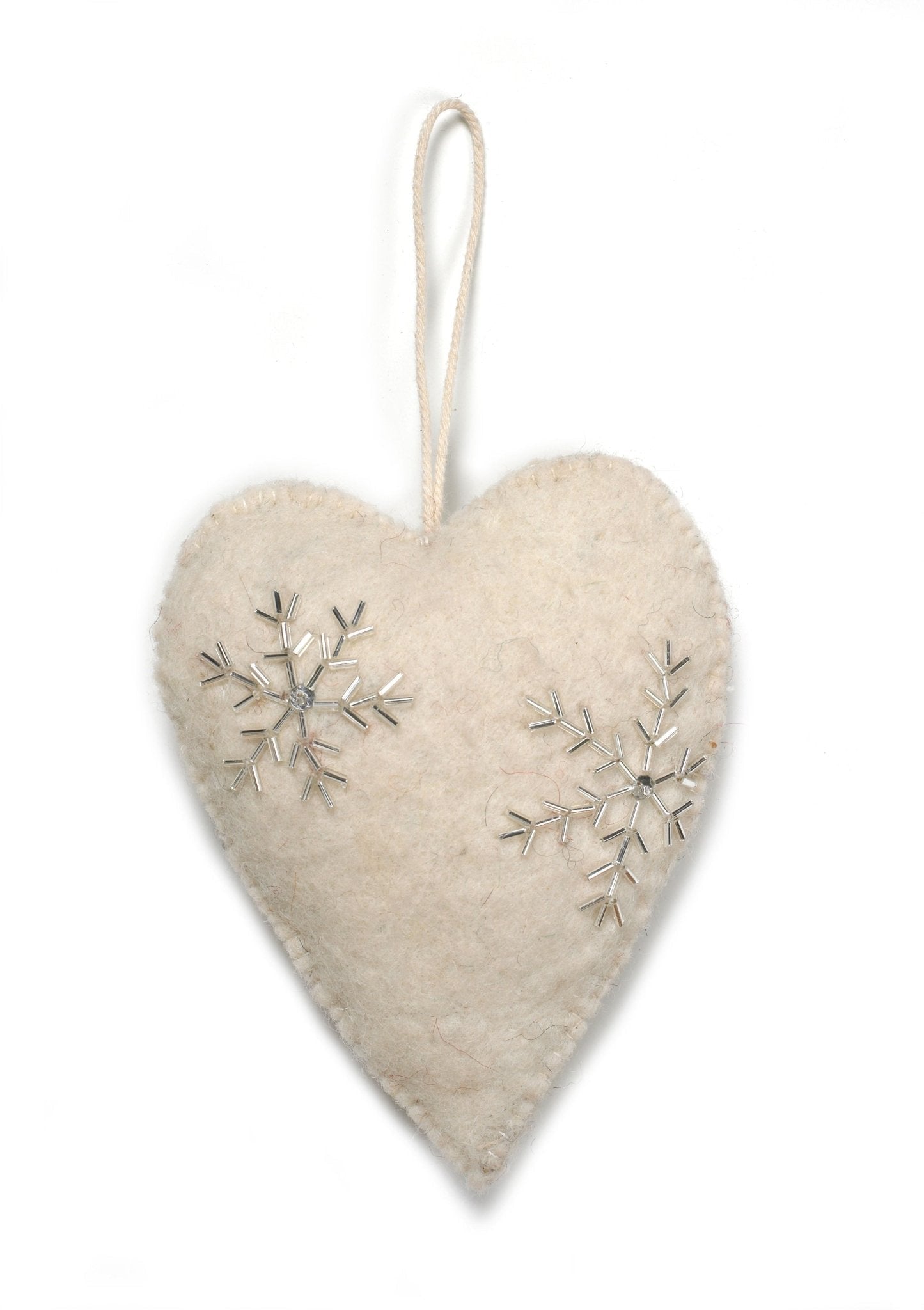 Heart Ornament -Cream Silver Hand Beaded Snowflakes Arcadia Home - Che Cose Belle
