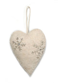Heart Ornament -Cream Silver Hand Beaded Snowflakes Arcadia Home