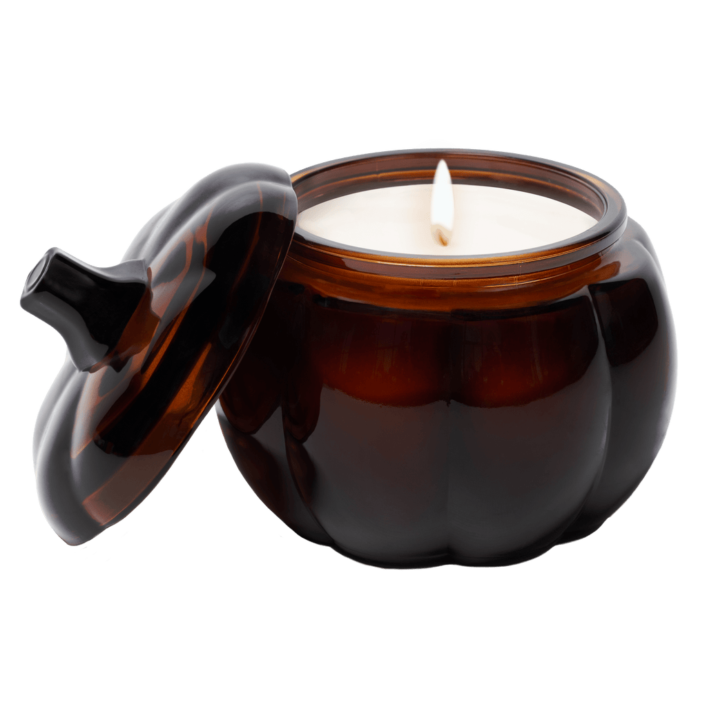 Hello Fall Soy Candle - Amber Glass Pumpkin Jar - 20 oz - Che Cose Belle