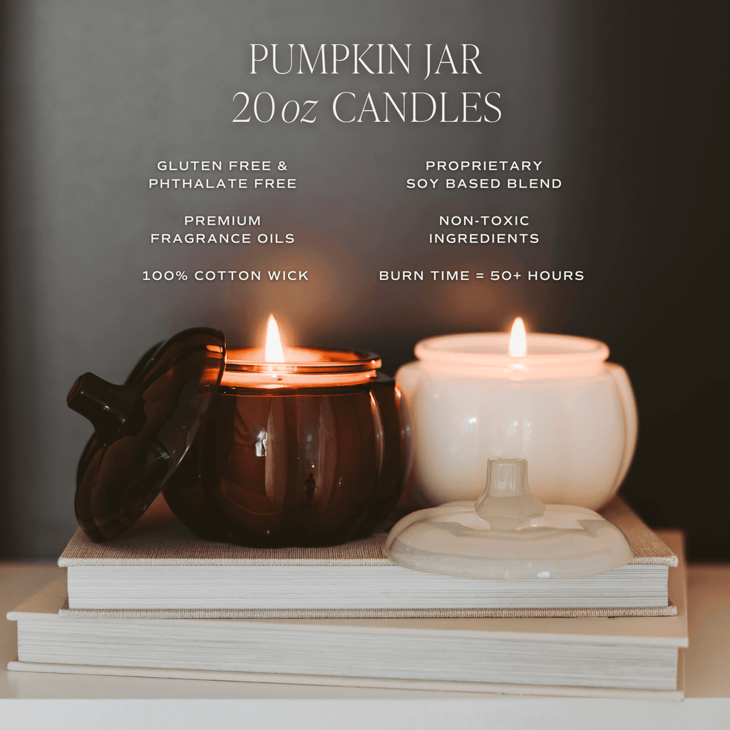Hello Fall Soy Candle - Amber Glass Pumpkin Jar - 20 oz - Che Cose Belle