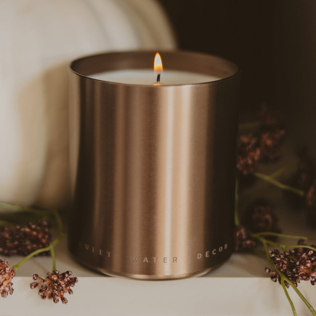 Hello Fall Soy Candle - Bronze Metal Aluminum Jar - 10 oz - Che Cose Belle