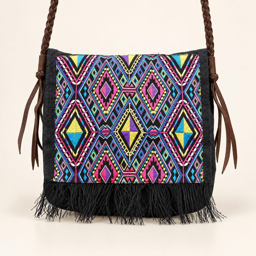 Hemp Diamond Cross-body Embroidered Fabric Purse - Thailand - Che Cose Belle