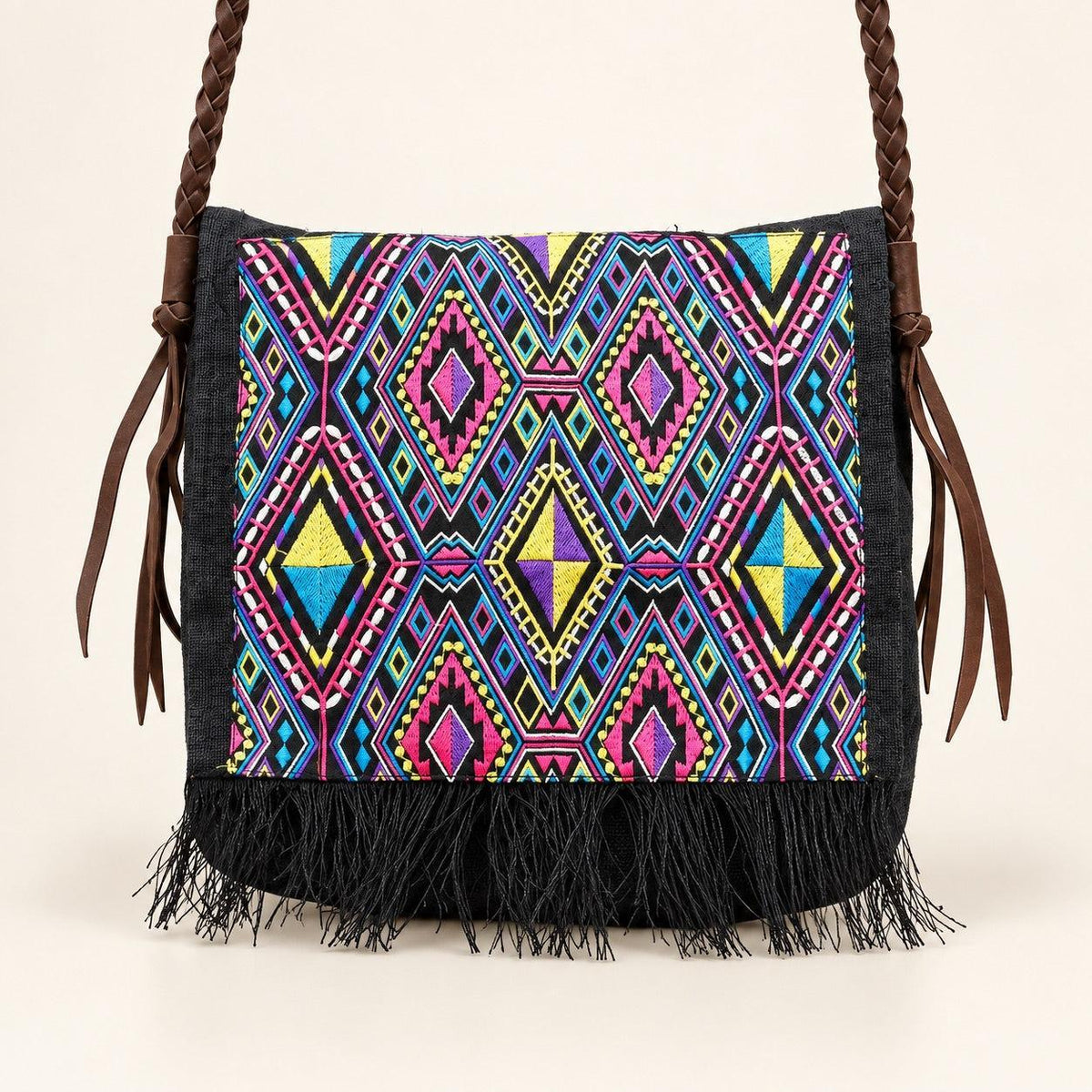 Hemp Diamond Cross-body Embroidered Fabric Purse - Thailand - Che Cose Belle