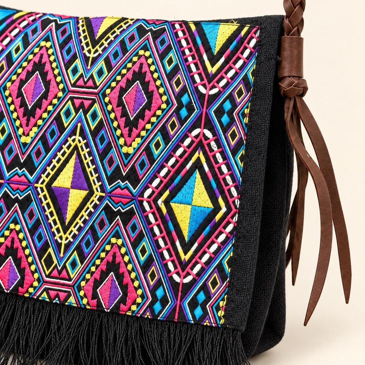 Hemp Diamond Cross-body Embroidered Fabric Purse - Thailand - Che Cose Belle