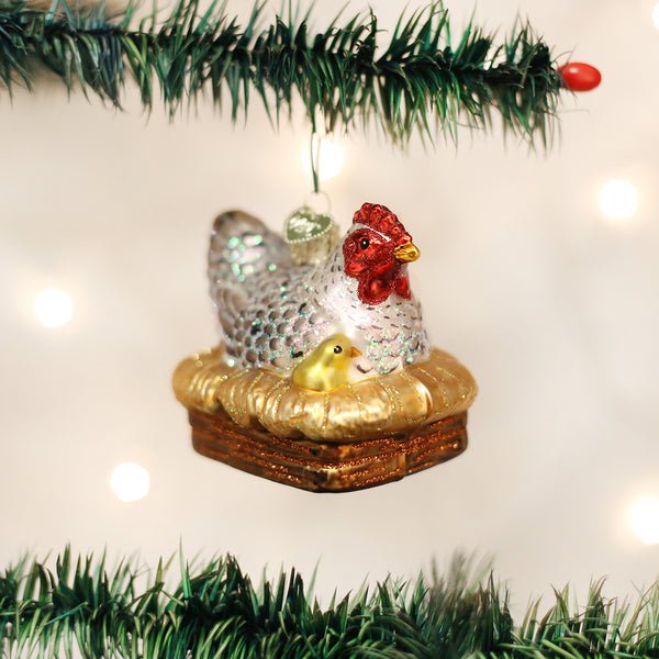 Hen On Nest Glass Ornament - Che Cose Belle