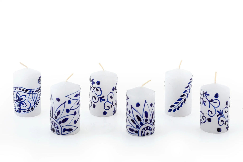 Henna Blue on White Painted Candles - Che Cose Belle