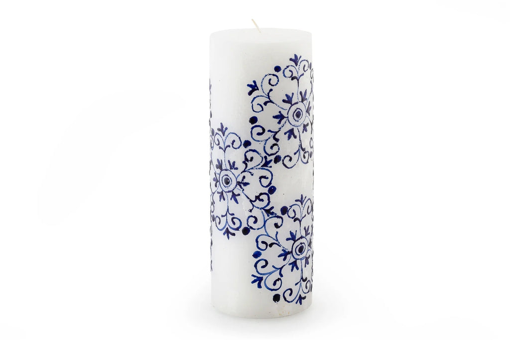Henna Blue on White Painted Candles - Che Cose Belle