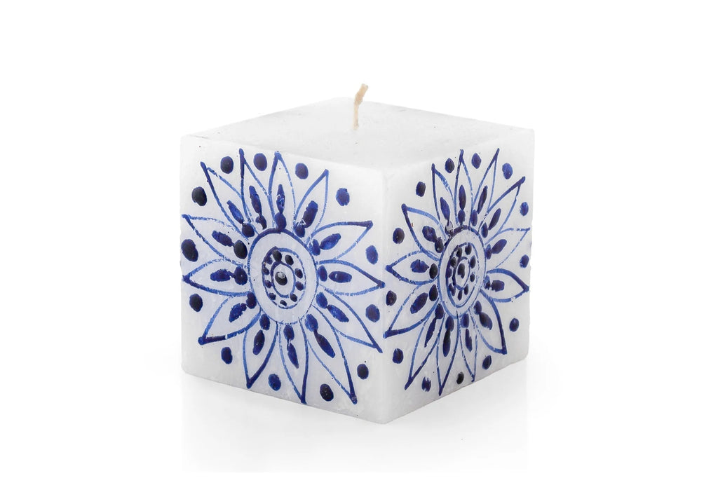 Henna Blue on White Painted Candles - Che Cose Belle
