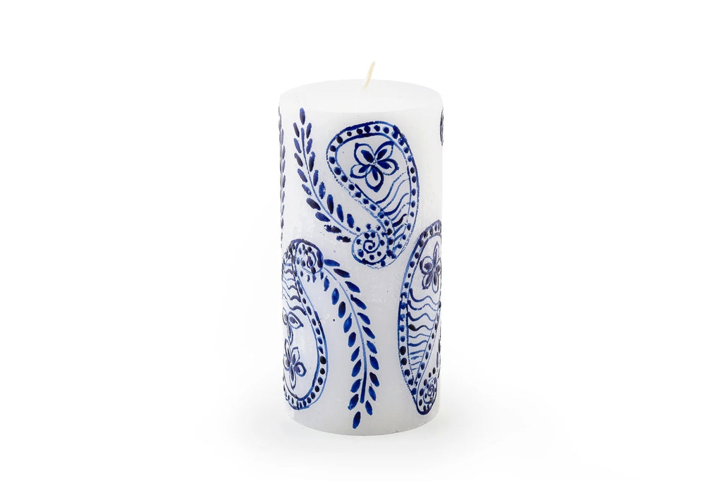 Henna Blue on White Painted Candles - Che Cose Belle