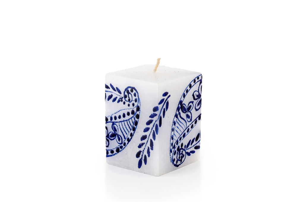 Henna Blue on White Painted Candles - Che Cose Belle