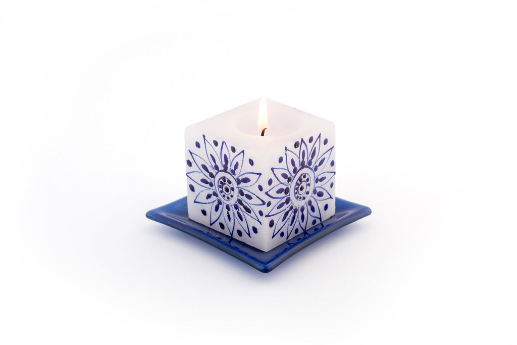 Henna Blue on White Painted Candles - Che Cose Belle
