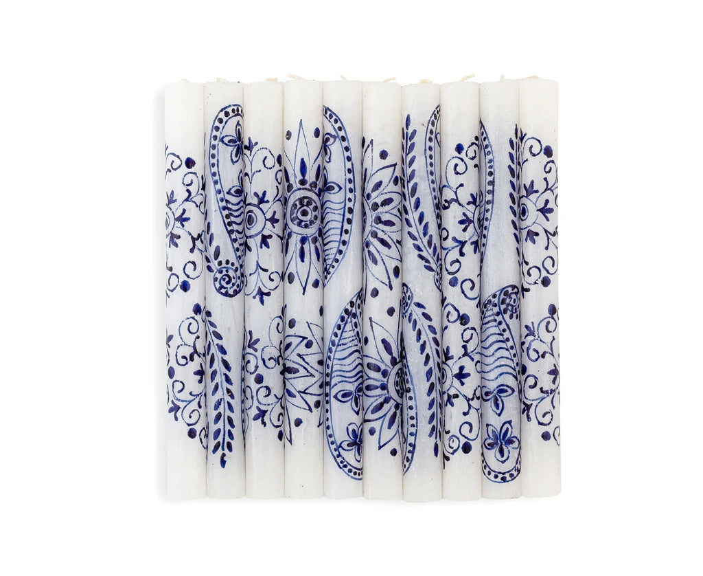 Henna Blue on White Painted Candles - Che Cose Belle