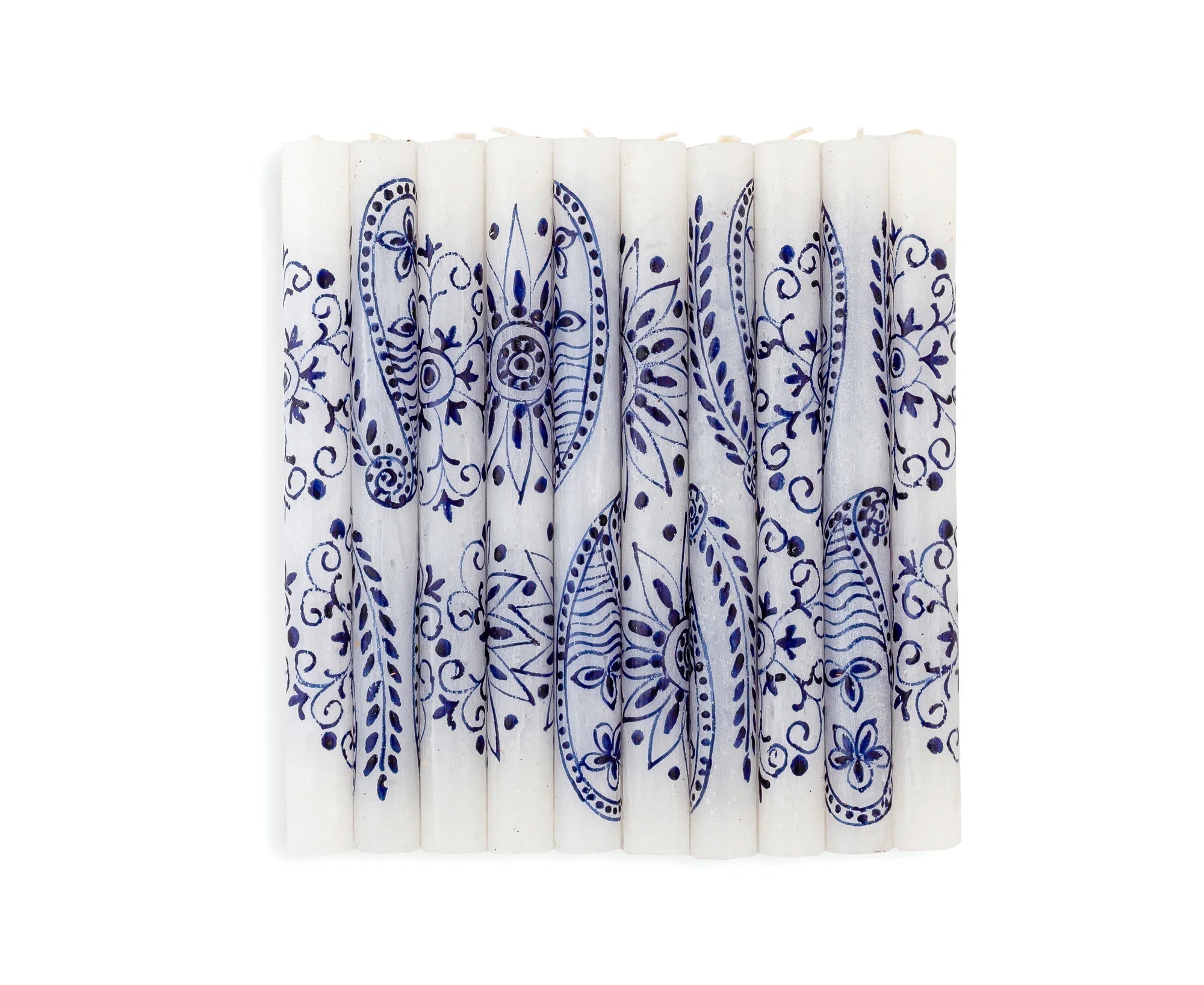 Henna Blue on White Painted Candles - Che Cose Belle