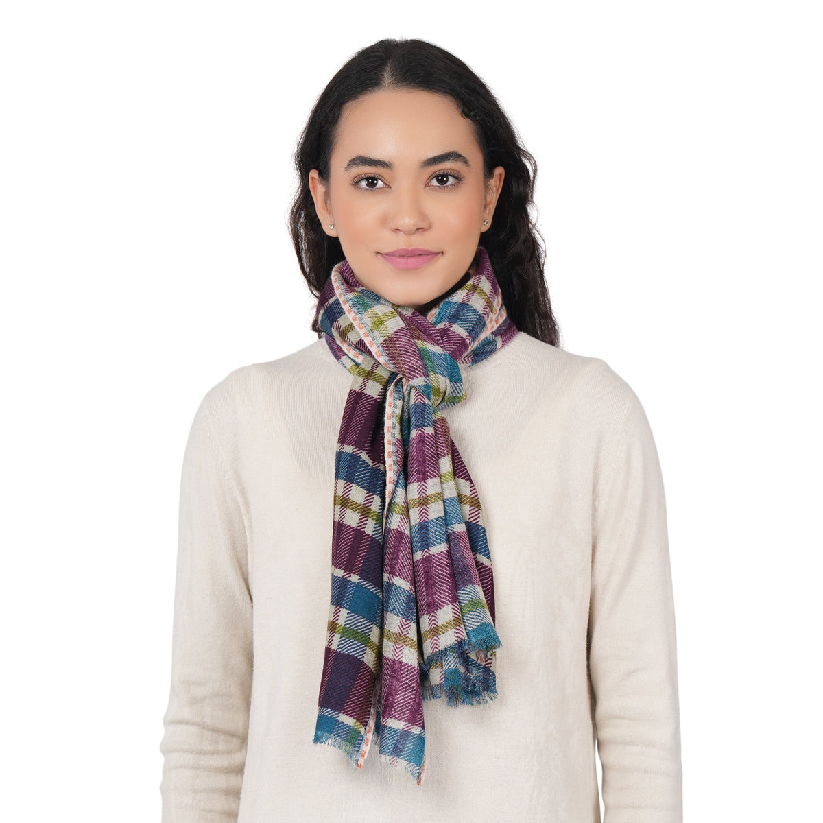 Highland Check Scarf - Cream Wine - Che Cose Belle