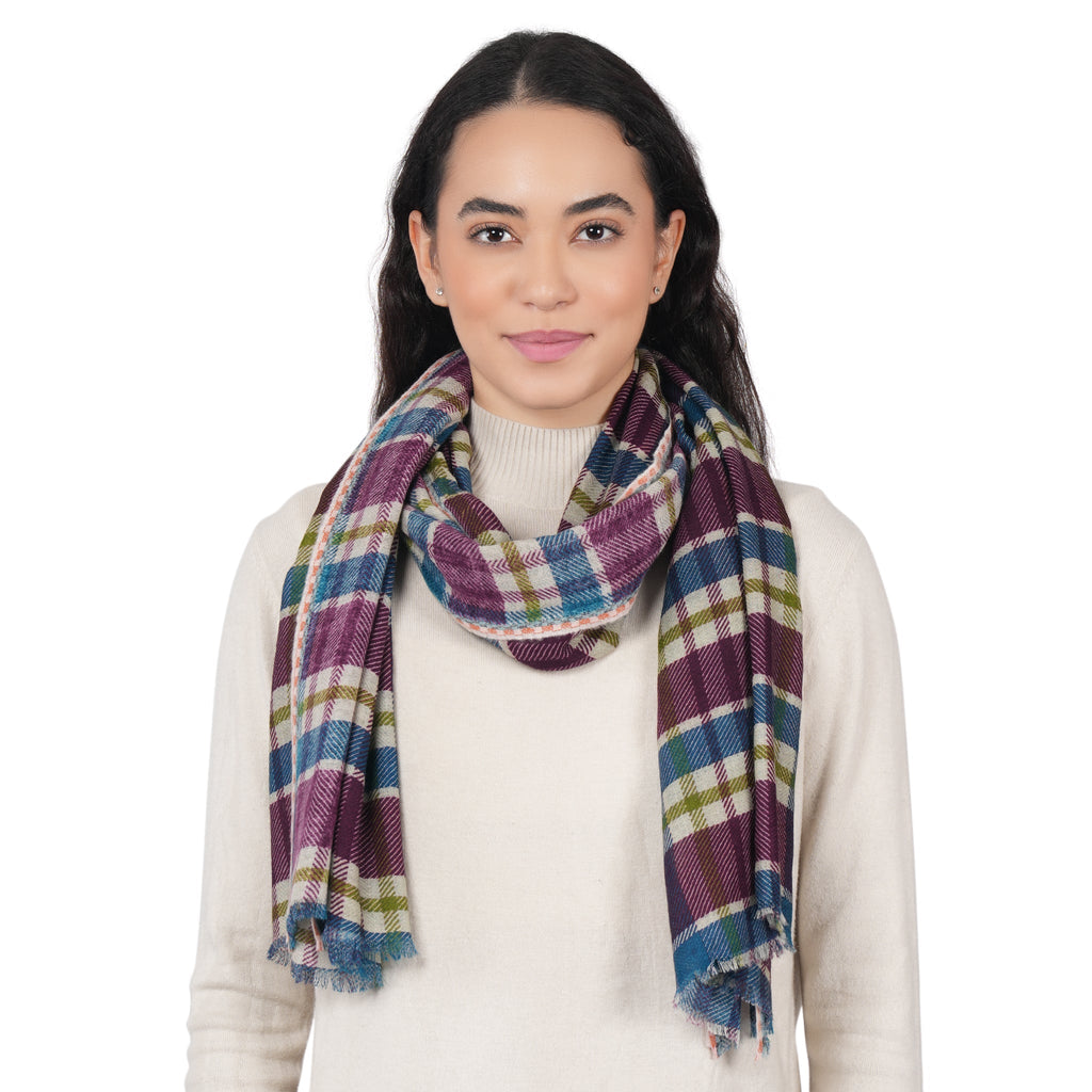 Highland Check Scarf - Cream Wine - Che Cose Belle