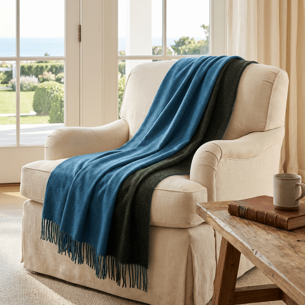 Highland Tweeds Reversible Double Cloth Throw - Sea/Green - Che Cose Belle