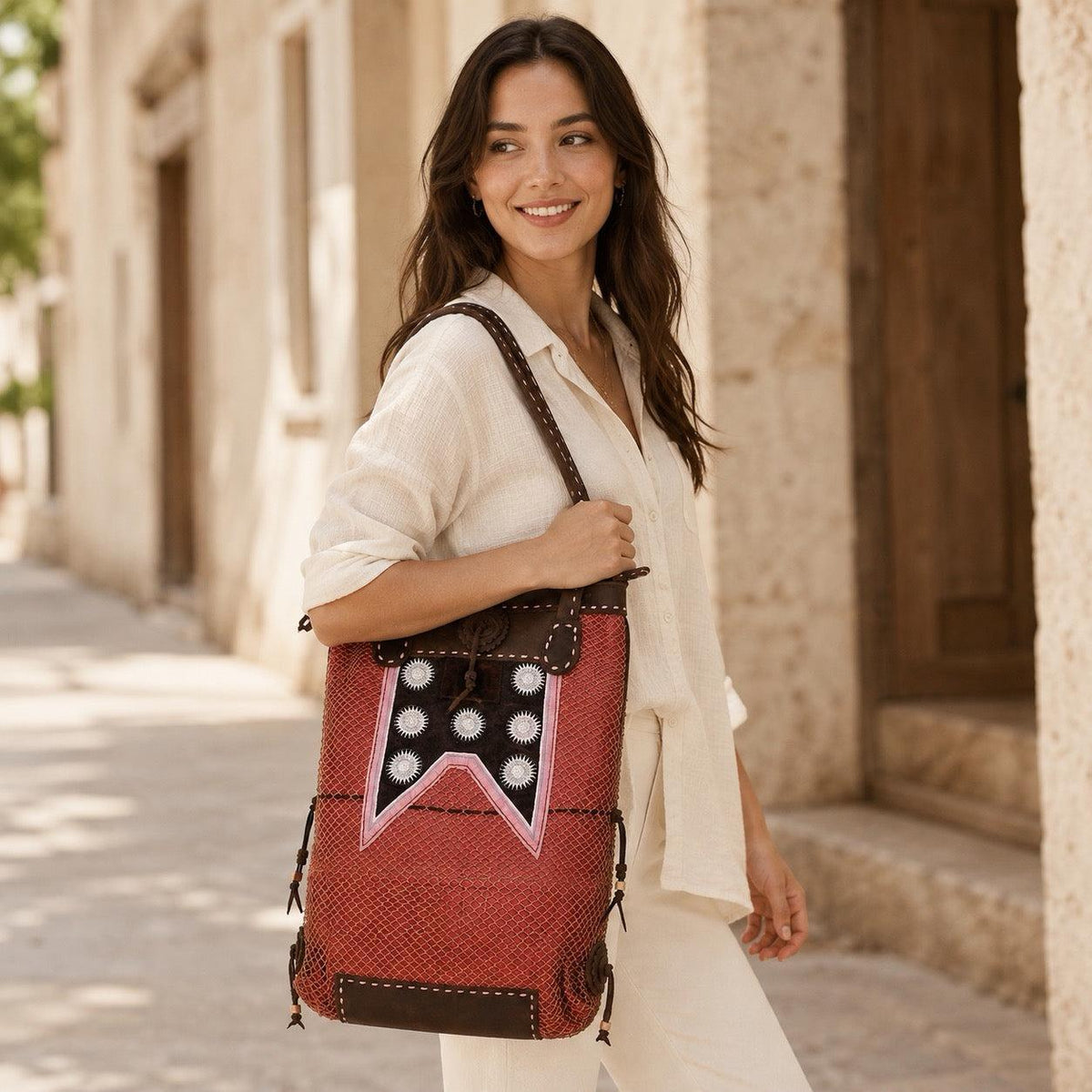 Hmong Vintage Textile & Leather Convertible Shoulder Bag - Thailand - Che Cose Belle