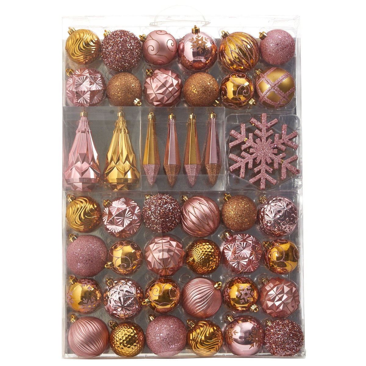 Holiday Shatterproof, 52 Count Christmas Tree Ornament Box Set, 80mm to 150mm with Reusable Tray - Che Cose Belle