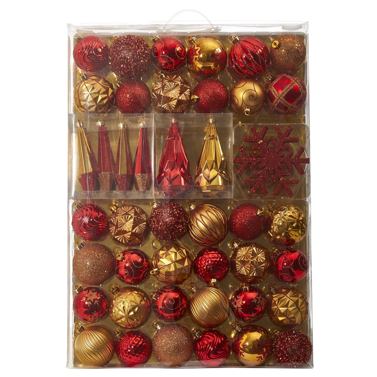 Holiday Shatterproof, 52 Count Christmas Tree Ornament Box Set, 80mm to 150mm with Reusable Tray - Che Cose Belle