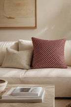 Holly & Berry Holiday Crimson Piped Blockprint Pillow Cover - Che Cose Belle