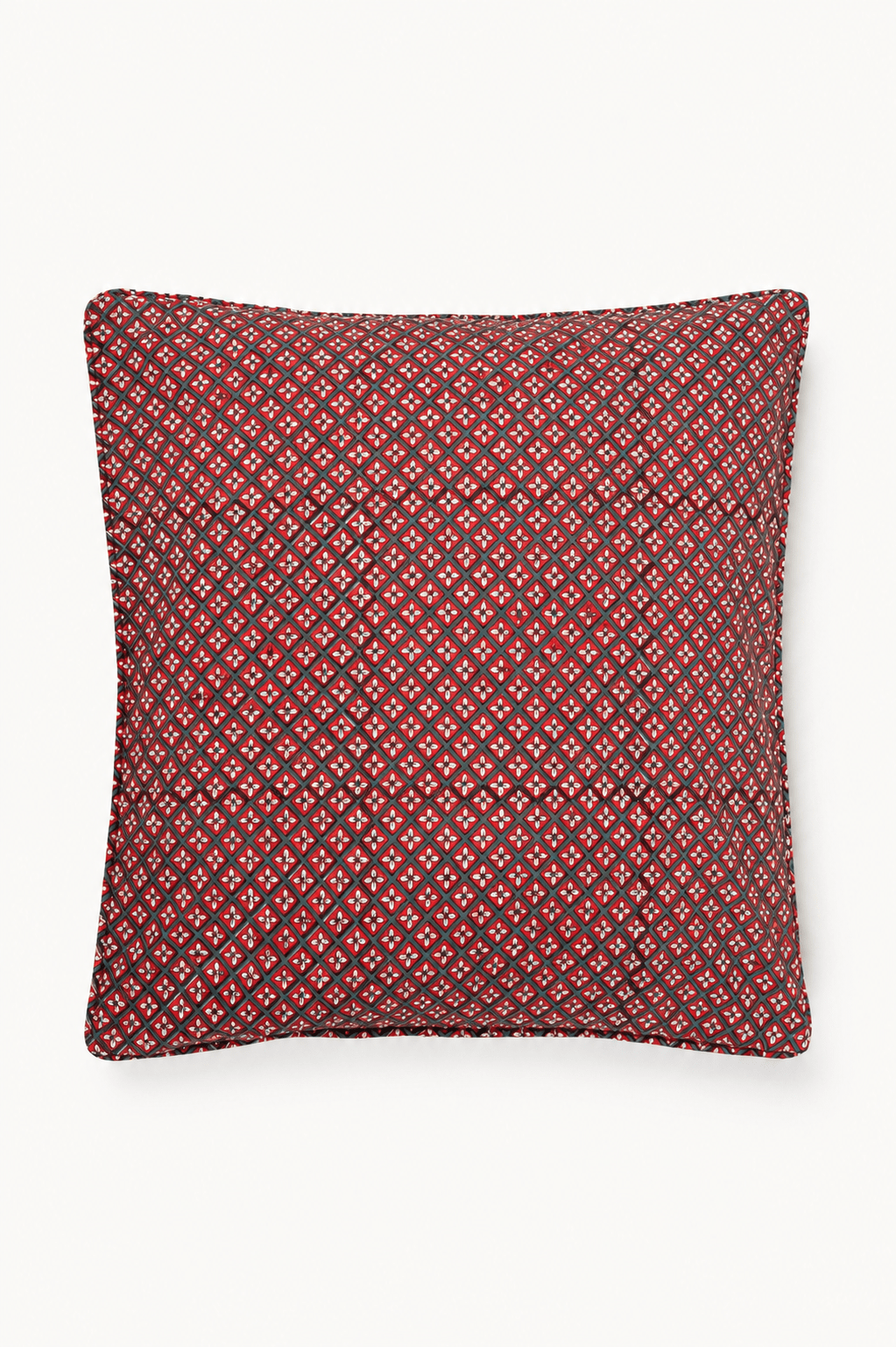 Holly & Berry Holiday Crimson Piped Blockprint Pillow Cover - Che Cose Belle