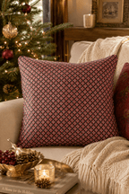 Holly & Berry Holiday Crimson Piped Blockprint Pillow Cover - Che Cose Belle