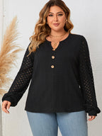 Honey Plus Size Openwork Notched Button Front Blouse - Che Cose Belle