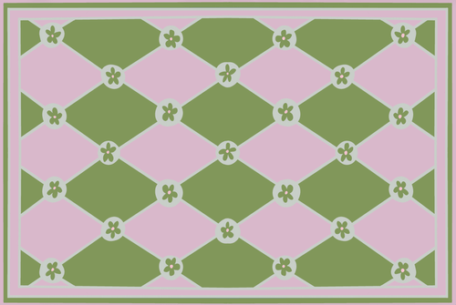 "Hopscotch & Daisies" Pink & Green Checkerboard Cottage Floral Vinyl Floor Mat - 24"x36" - Che Cose Belle