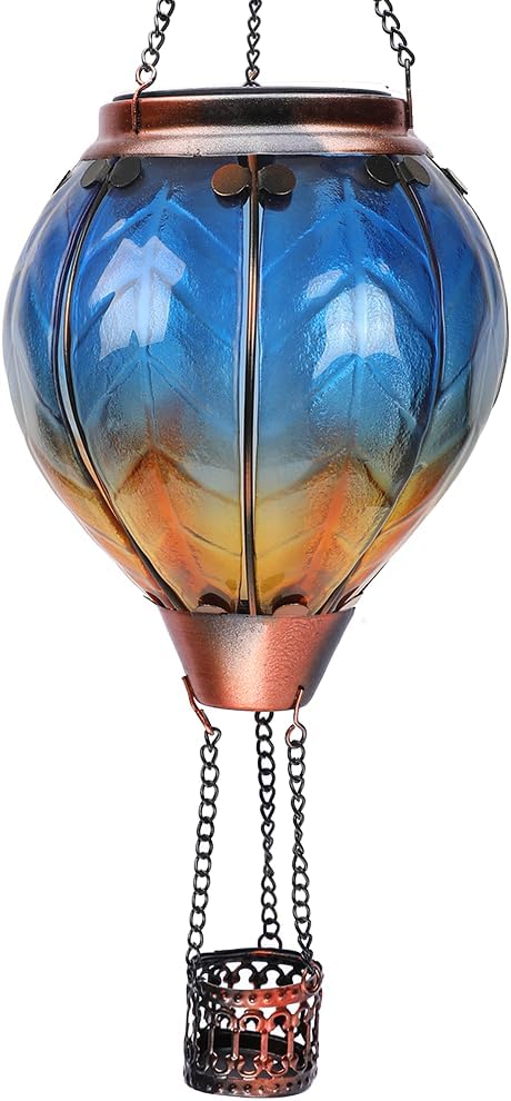 Hot Air Balloon Solar Lantern with Flickering Flame Hanging Solar Lanterns Outdoor Lights Waterproof Lanterns Decorative Garden Patio Yard Party Decor Blue - Che Cose Belle