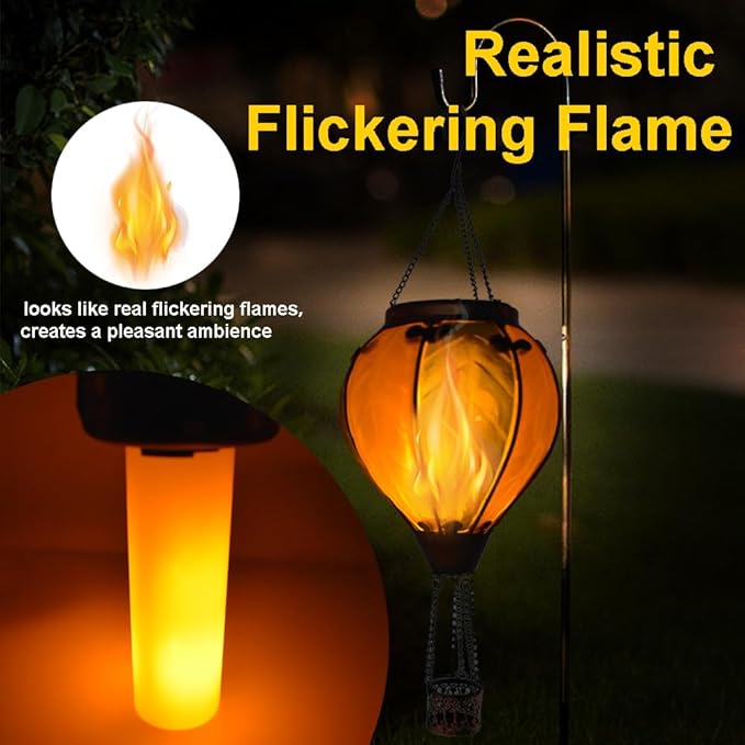 Hot Air Balloon Solar Lantern with Flickering Flame Hanging Solar Lanterns Outdoor Lights Waterproof Lanterns Decorative Garden Patio Yard Party Decor Gray&Light Green - Che Cose Belle
