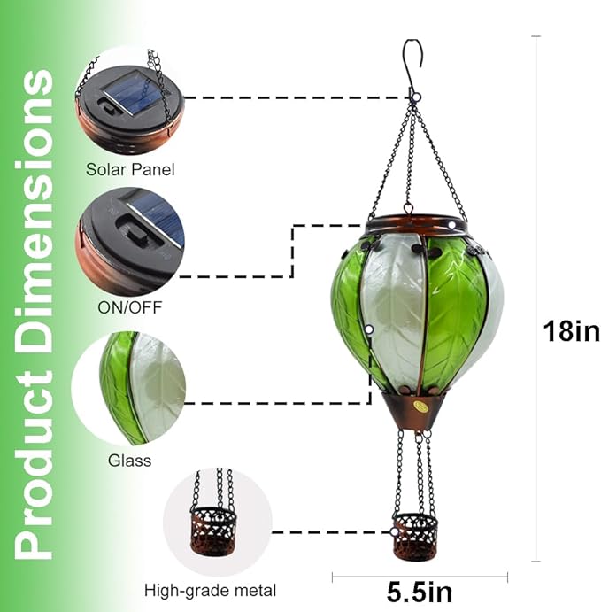 Hot Air Balloon Solar Lantern with Flickering Flame Hanging Solar Lanterns Outdoor Lights Waterproof Lanterns Decorative Garden Patio Yard Party Decor Gray&Light Green - Che Cose Belle