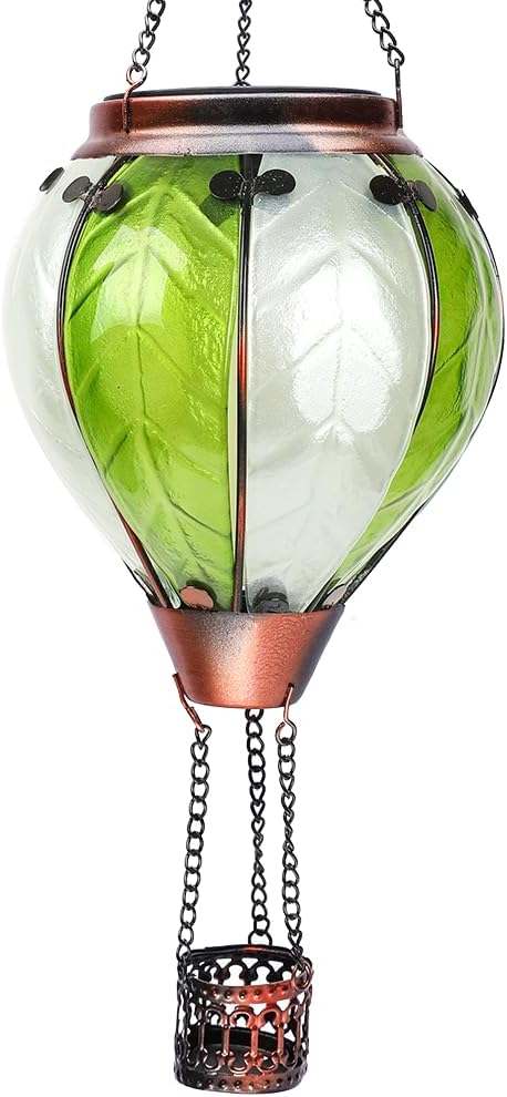 Hot Air Balloon Solar Lantern with Flickering Flame Hanging Solar Lanterns Outdoor Lights Waterproof Lanterns Decorative Garden Patio Yard Party Decor Gray&Light Green - Che Cose Belle