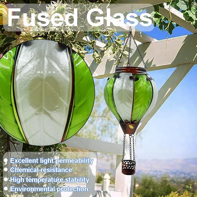 Hot Air Balloon Solar Lantern with Flickering Flame Hanging Solar Lanterns Outdoor Lights Waterproof Lanterns Decorative Garden Patio Yard Party Decor Gray&Light Green - Che Cose Belle