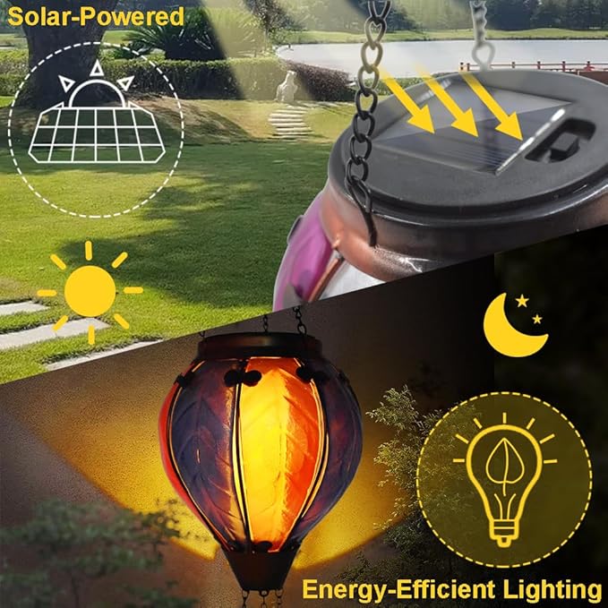 Hot Air Balloon Solar Lantern with Flickering Flame Hanging Solar Lanterns Outdoor Lights Waterproof Lanterns Decorative Garden Patio Yard Party Decor Gray&Wine Red - Che Cose Belle