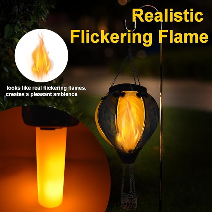 Hot Air Balloon Solar Lantern with Flickering Flame Hanging Solar Lanterns Outdoor Lights Waterproof Lanterns Decorative Garden Patio Yard Party Decor Gray&Wine Red - Che Cose Belle
