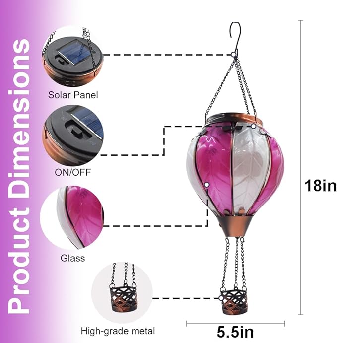 Hot Air Balloon Solar Lantern with Flickering Flame Hanging Solar Lanterns Outdoor Lights Waterproof Lanterns Decorative Garden Patio Yard Party Decor Gray&Wine Red - Che Cose Belle